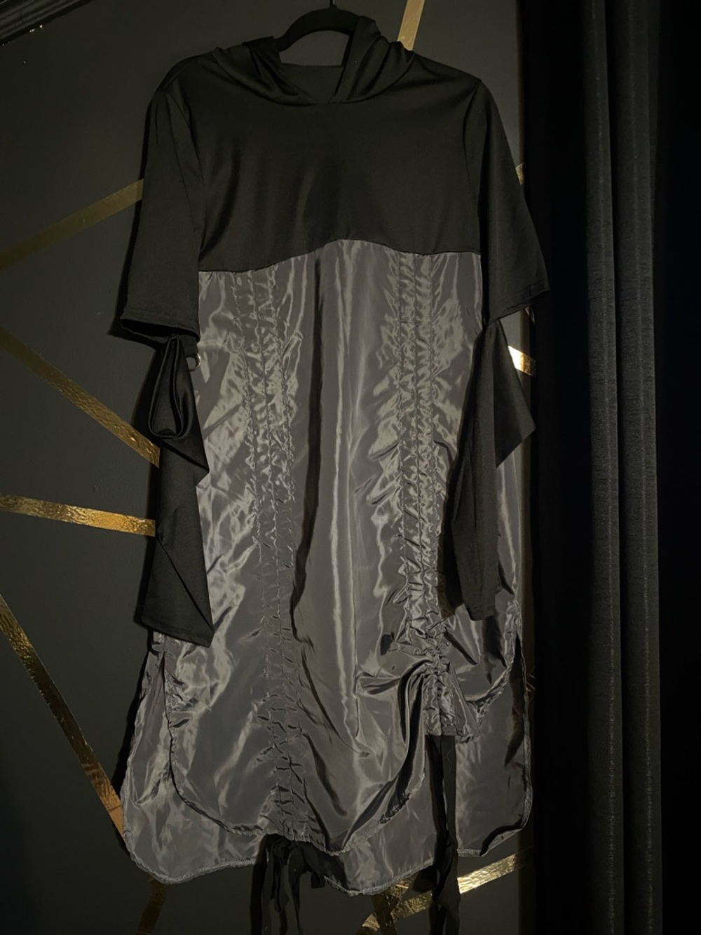 Black and Gray Ruched Panel Womens Dress